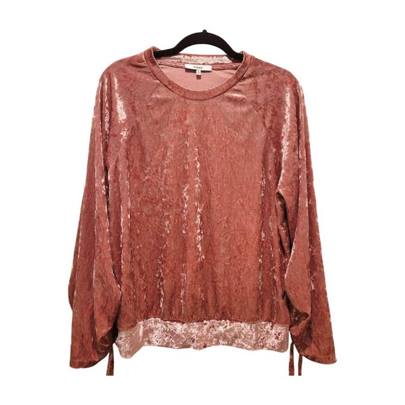 Ro&De Velvet Crewneck Top Gathered Cuff Salmon Pink Sz M Medium - Picture 1 of 8